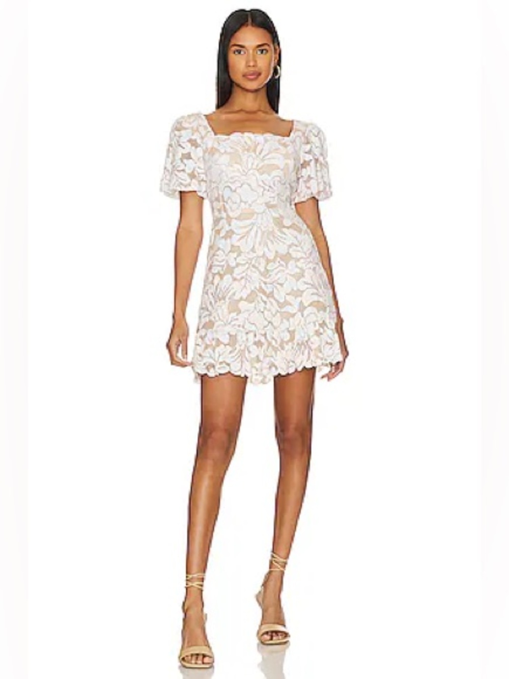 BCBGMaxAzria Square Neck Boned Midriff Mini Dress | Natural Floral | Size 10